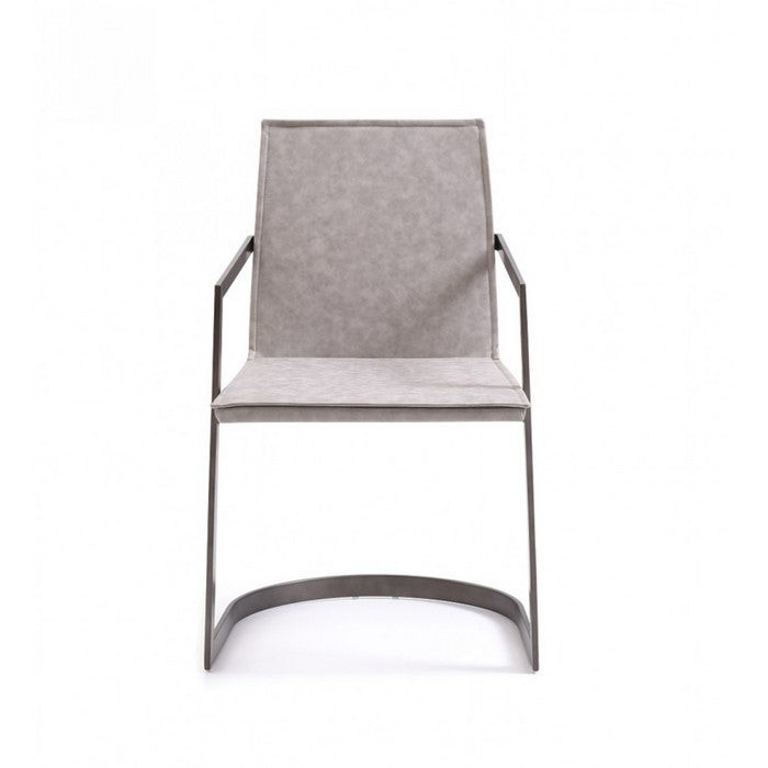 Leatherette Padded Back Dining Chair with Semi Circular Base, Gray - BM219285