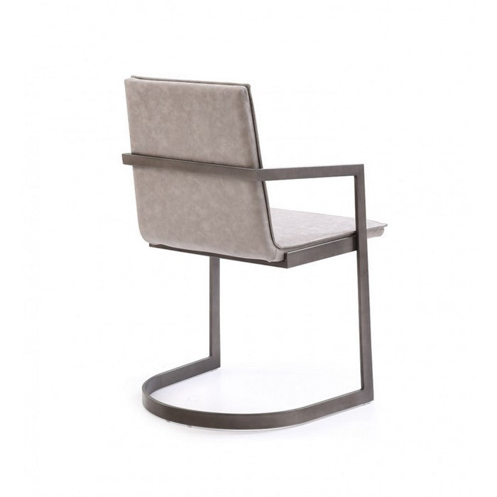 Leatherette Padded Back Dining Chair with Semi Circular Base, Gray - BM219285