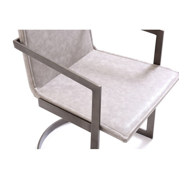 Leatherette Padded Back Dining Chair with Semi Circular Base, Gray - BM219285