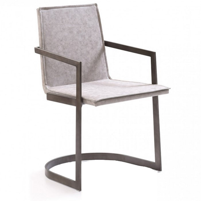 Leatherette Padded Back Dining Chair with Semi Circular Base, Gray - BM219285