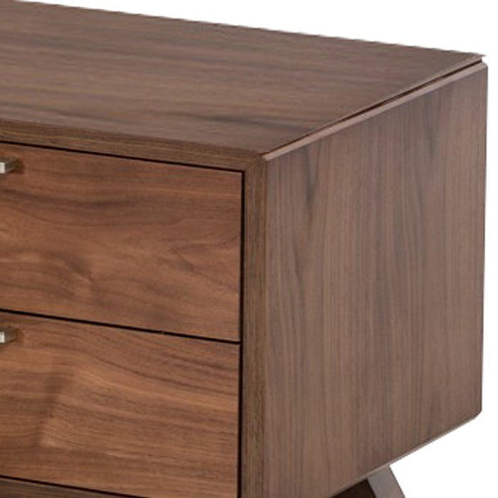 2 Drawer Wooden Nightstand with Metal Bar Handles and Angled Legs, Brown - BM219286