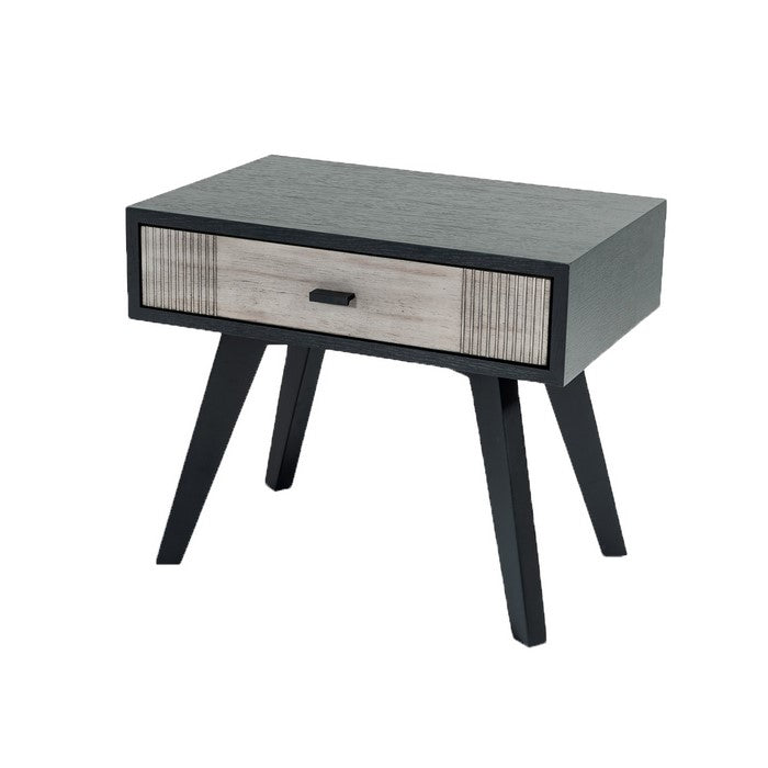 1 Drawer Wooden Nightstand with Angled Legs and Rough Sawn Texture, Gray - BM219287