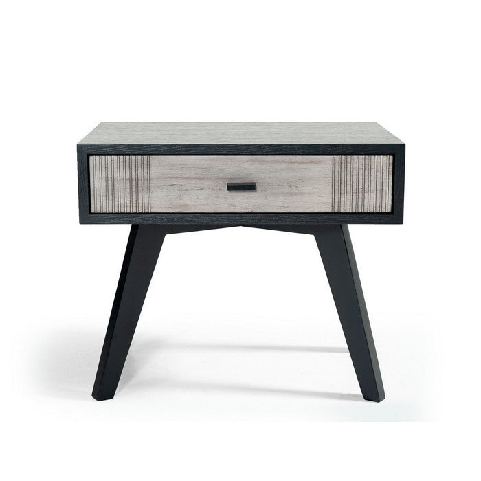 1 Drawer Wooden Nightstand with Angled Legs and Rough Sawn Texture, Gray - BM219287