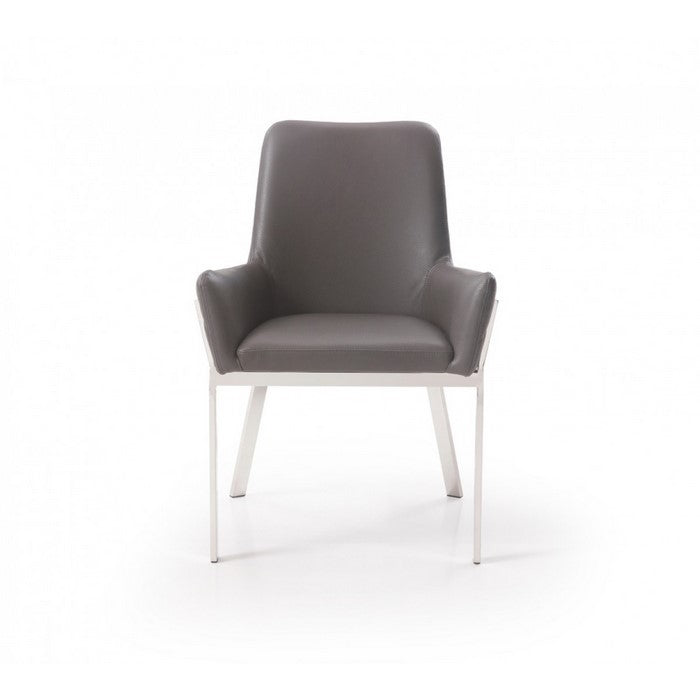 Bonded Leather Dining Chair with Flared Armrest and Metal Legs, Gray - BM219289