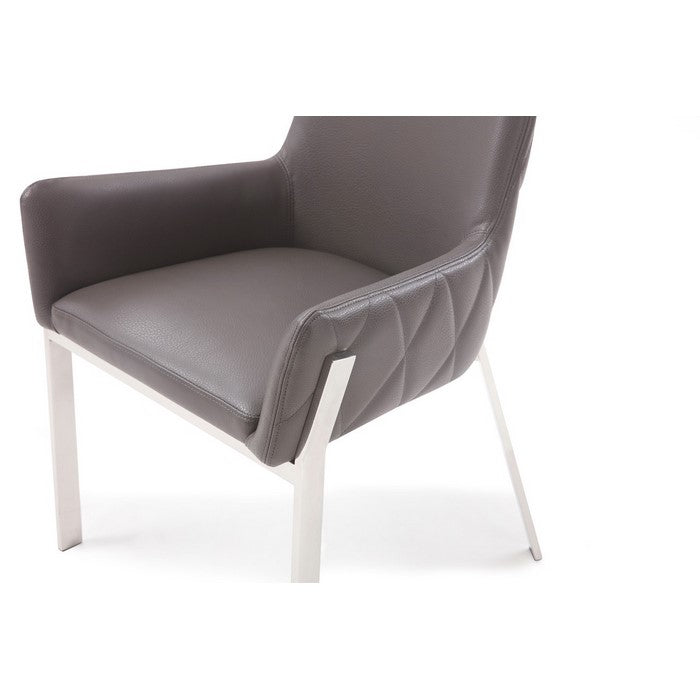 Bonded Leather Dining Chair with Flared Armrest and Metal Legs, Gray - BM219289