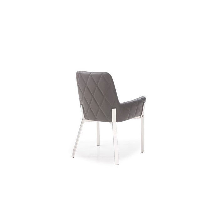 Bonded Leather Dining Chair with Flared Armrest and Metal Legs, Gray - BM219289