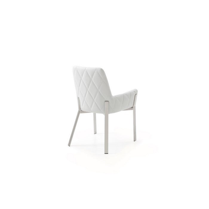 Bonded Leather Dining Chair with Flared Armrest and Metal Legs, White - BM219290
