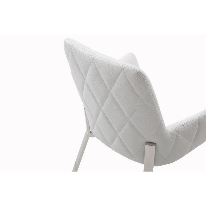 Bonded Leather Dining Chair with Flared Armrest and Metal Legs, White - BM219290