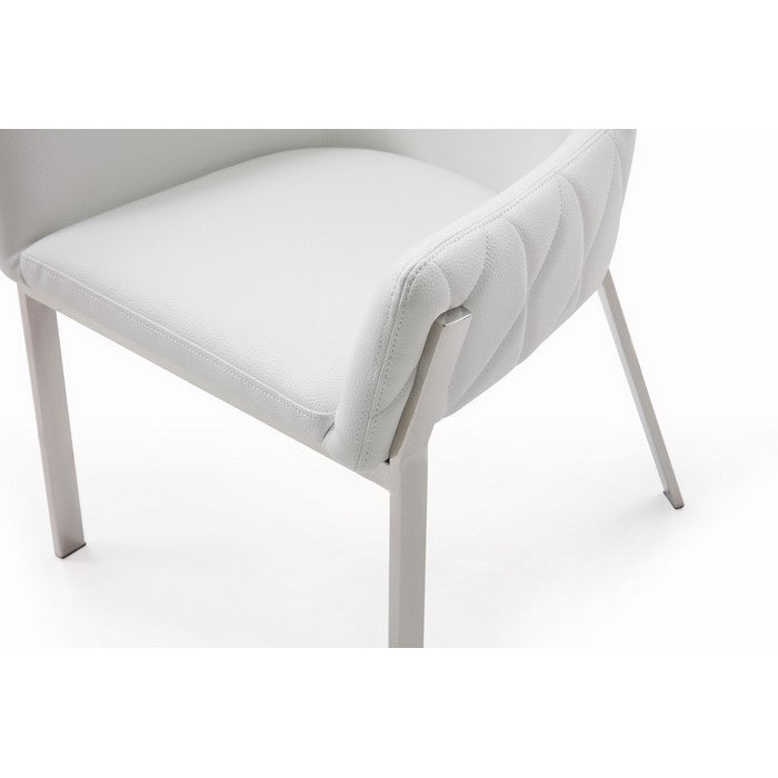 Bonded Leather Dining Chair with Flared Armrest and Metal Legs, White - BM219290