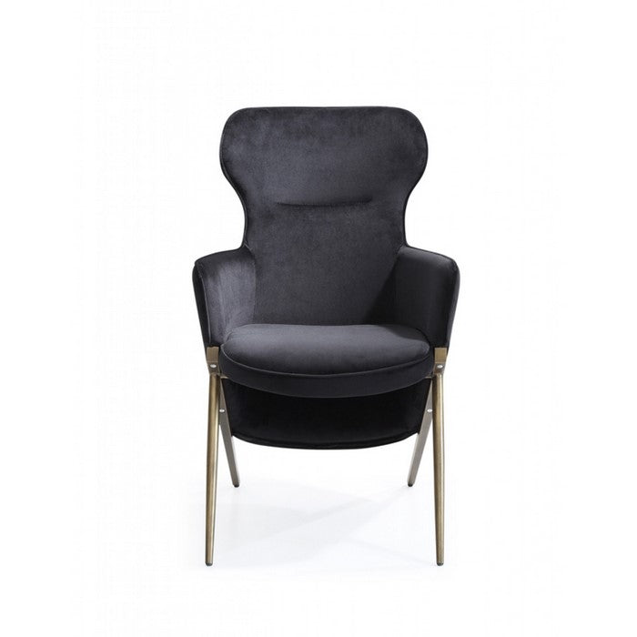 Fabric Upholstered Lounge Chair with Angled Metal Legs, Black and Gold - BM219291