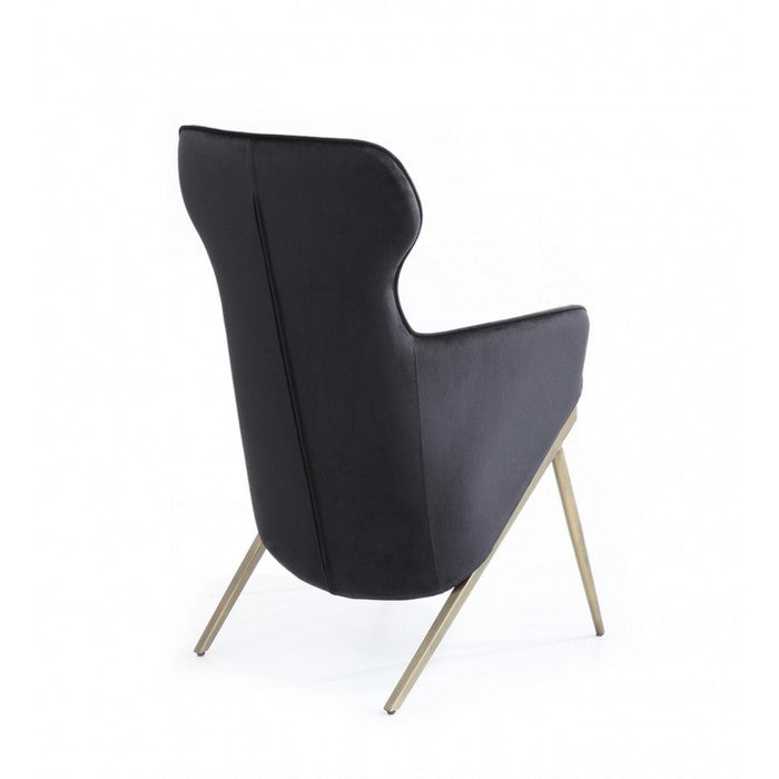 Fabric Upholstered Lounge Chair with Angled Metal Legs, Black and Gold - BM219291