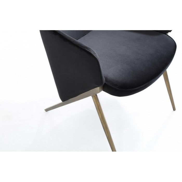 Fabric Upholstered Lounge Chair with Angled Metal Legs, Black and Gold - BM219291