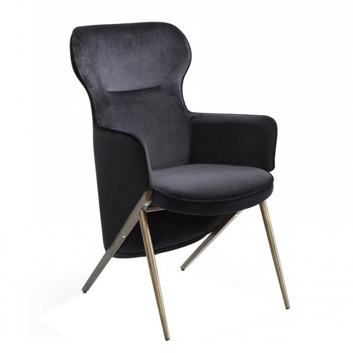 Fabric Upholstered Lounge Chair with Angled Metal Legs, Black and Gold - BM219291
