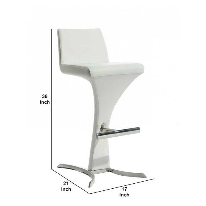 Leatherette Bar Stool with H Shaped Metal Base and Footrest, White - BM219293