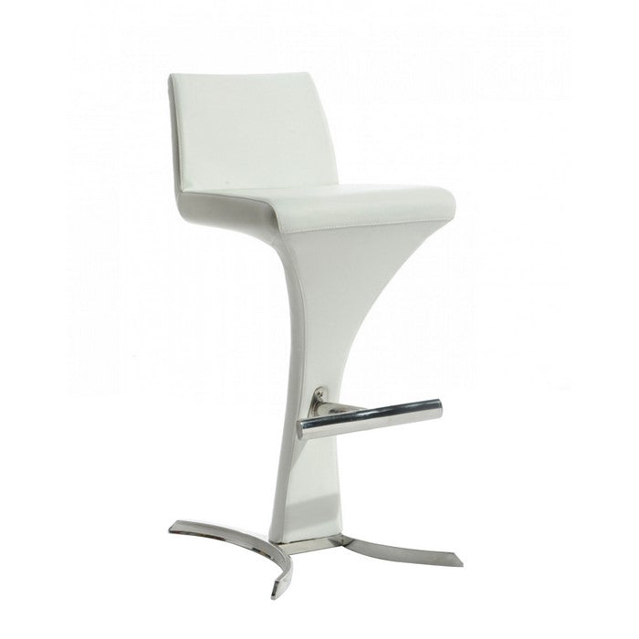 Leatherette Bar Stool with H Shaped Metal Base and Footrest, White - BM219293