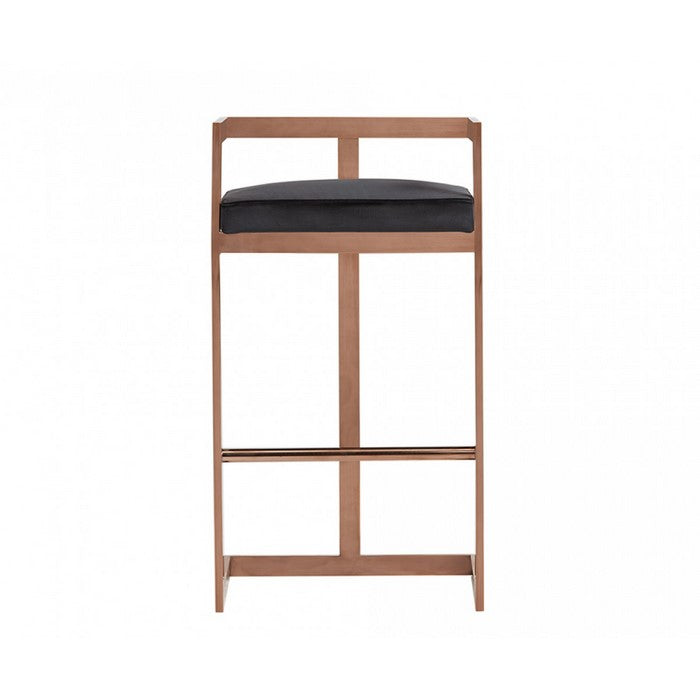 Bar Stool with Leatherette Padded Seat and Cantilever Base, Black and Gold - BM219294
