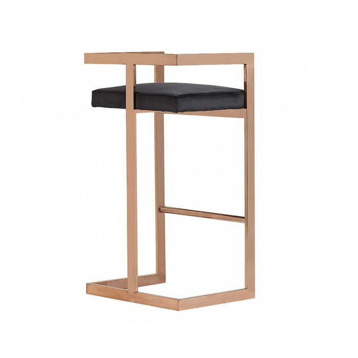 Bar Stool with Leatherette Padded Seat and Cantilever Base, Black and Gold - BM219294