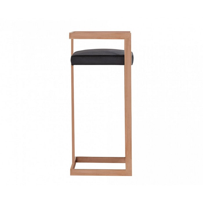 Bar Stool with Leatherette Padded Seat and Cantilever Base, Black and Gold - BM219294