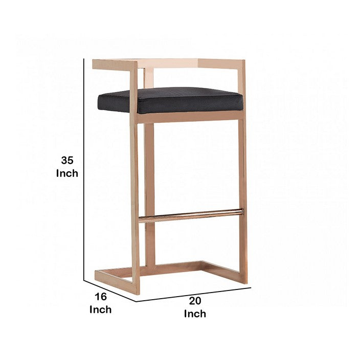 Bar Stool with Leatherette Padded Seat and Cantilever Base, Black and Gold - BM219294