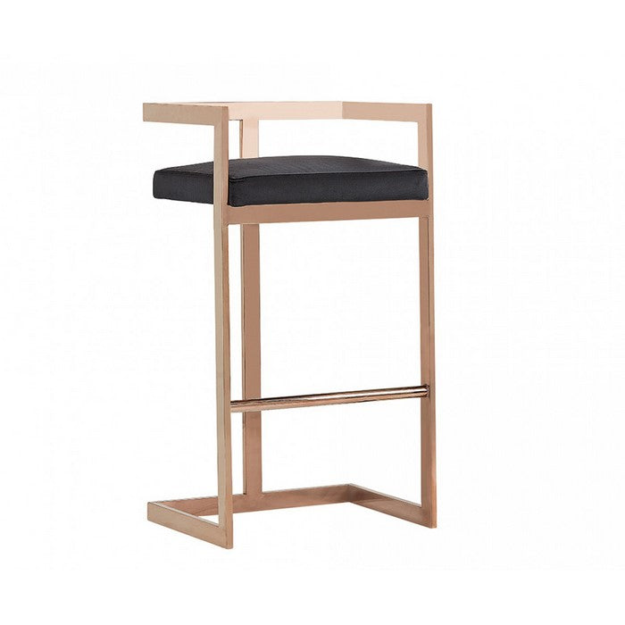 Bar Stool with Leatherette Padded Seat and Cantilever Base, Black and Gold - BM219294