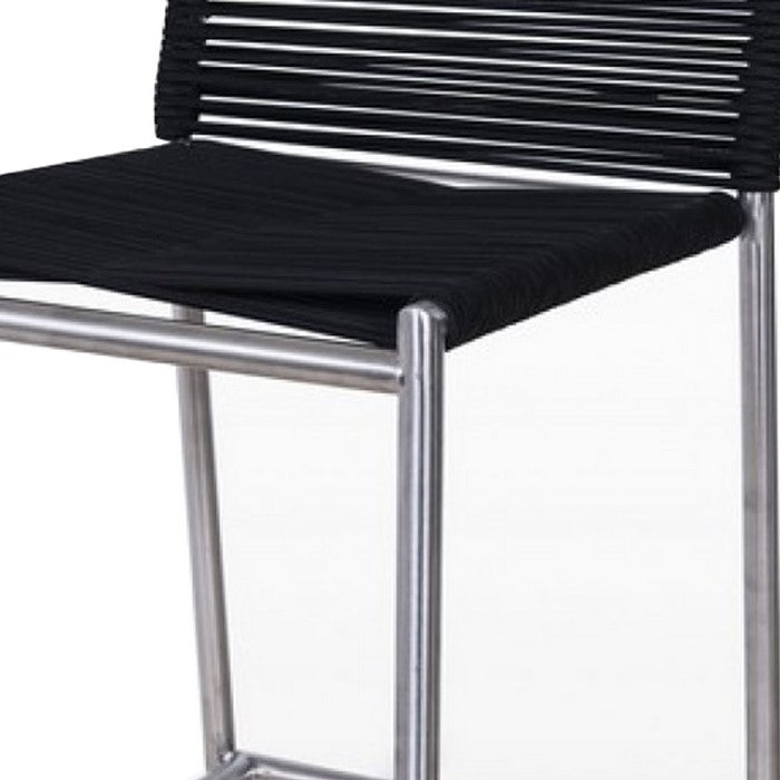 Contemporary Bar Stool with Bungee Cord Seat and Back, Black and Silver - BM219295