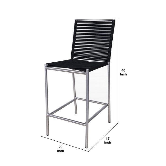 Contemporary Bar Stool with Bungee Cord Seat and Back, Black and Silver - BM219295