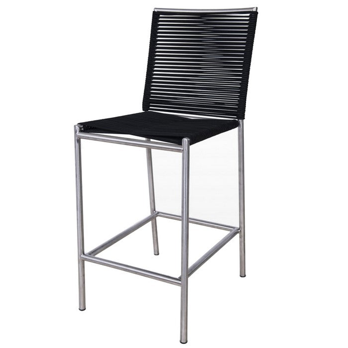 Contemporary Bar Stool with Bungee Cord Seat and Back, Black and Silver - BM219295