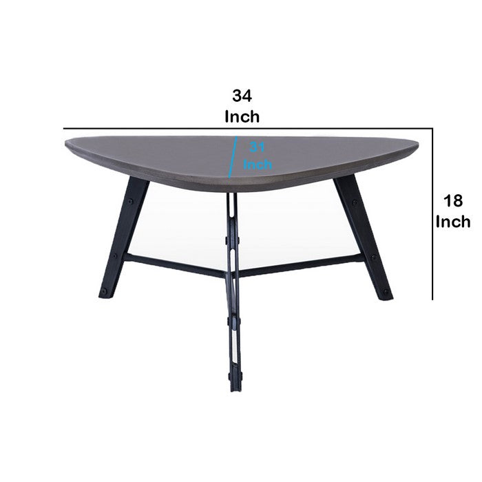 Triangular Coffee Table with Faux Concrete Coated Top, Gray and Black - BM219296