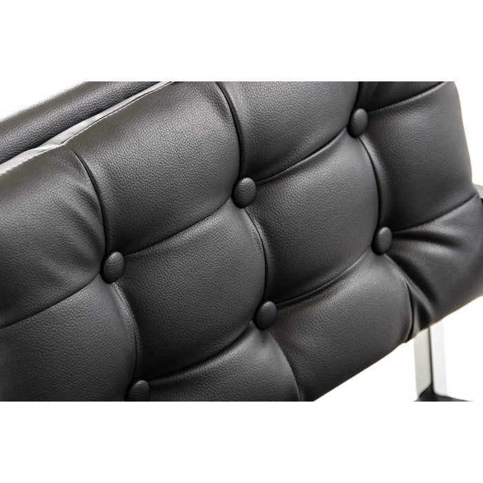 Button Tufted Back Dining Chair with X Shaped Metal Base, Black and Silver - BM219300