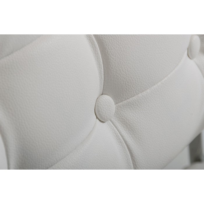 Button Tufted Back Dining Chair with X Shaped Metal Base, White and Silver - BM219301