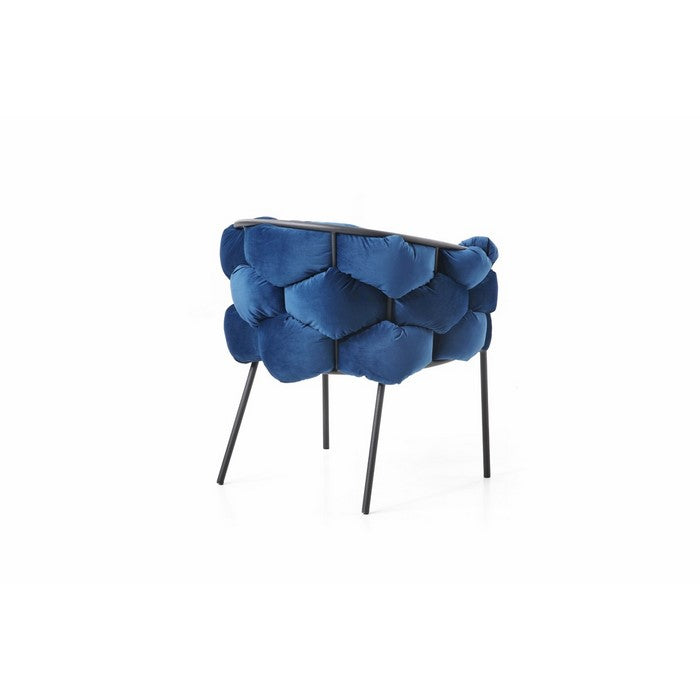 Fabric Dining Chair with Honeycomb Design Padded Backrest, Blue and Black - BM219302