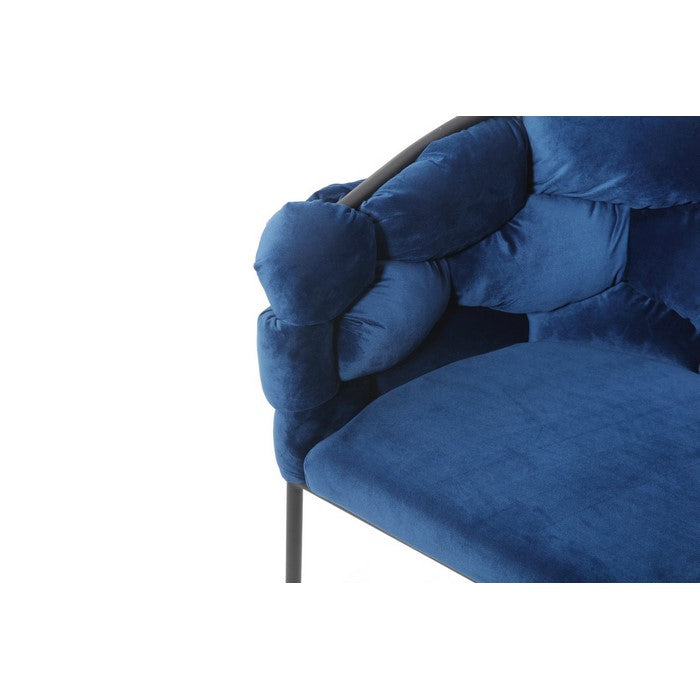 Fabric Dining Chair with Honeycomb Design Padded Backrest, Blue and Black - BM219302