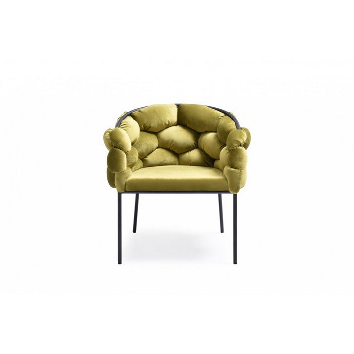 Fabric Upholstered Dining Chair with Honeycomb Design Backrest, Green - BM219303