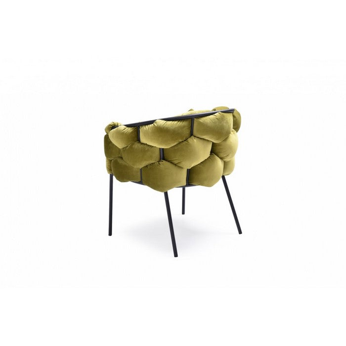 Fabric Upholstered Dining Chair with Honeycomb Design Backrest, Green - BM219303