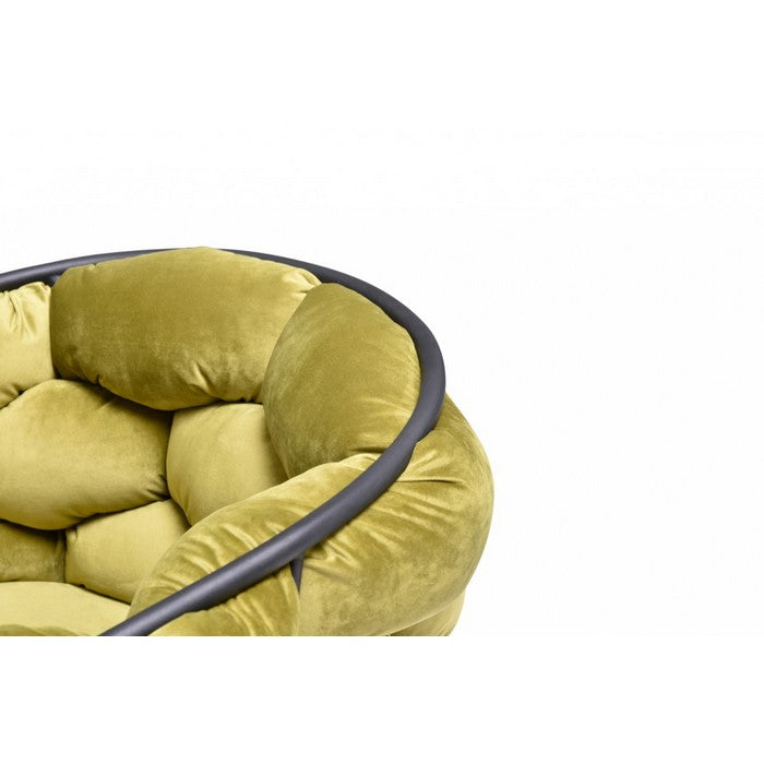 Fabric Upholstered Dining Chair with Honeycomb Design Backrest, Green - BM219303