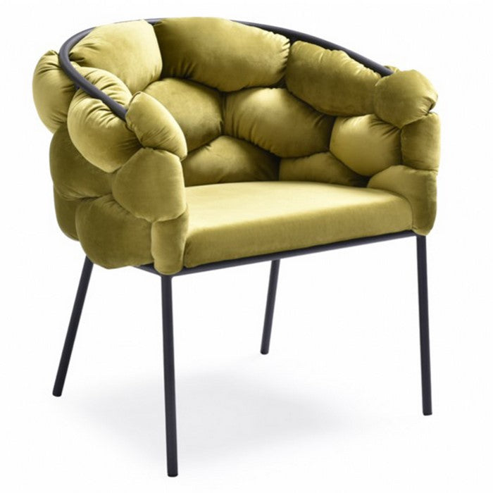 Fabric Upholstered Dining Chair with Honeycomb Design Backrest, Green - BM219303