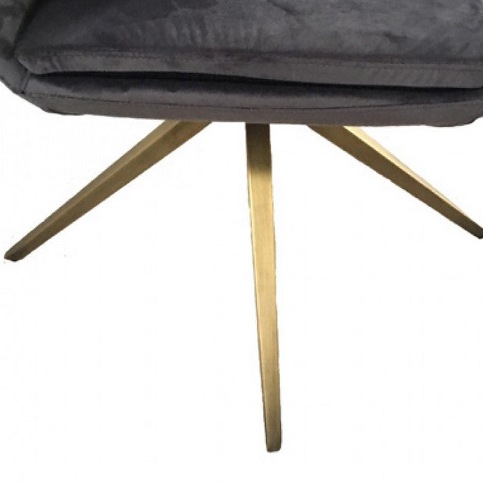 Dining Chair with Curved Backrest and Angled Metal Legs, Gray and Bronze - BM219304