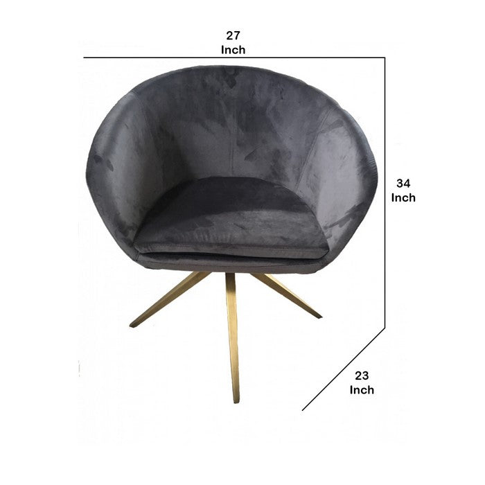 Dining Chair with Curved Backrest and Angled Metal Legs, Gray and Bronze - BM219304
