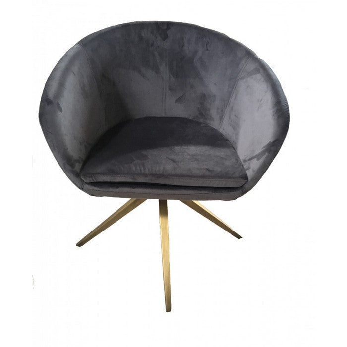 Dining Chair with Curved Backrest and Angled Metal Legs, Gray and Bronze - BM219304