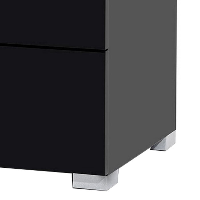 2 Drawer Wooden Nightstand with Square Shaped Metal Pulls,Black and Silver - BM219305