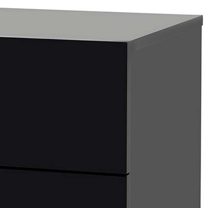 2 Drawer Wooden Nightstand with Square Shaped Metal Pulls,Black and Silver - BM219305