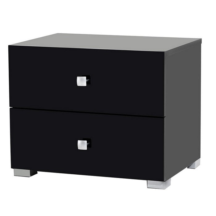 2 Drawer Wooden Nightstand with Square Shaped Metal Pulls,Black and Silver - BM219305