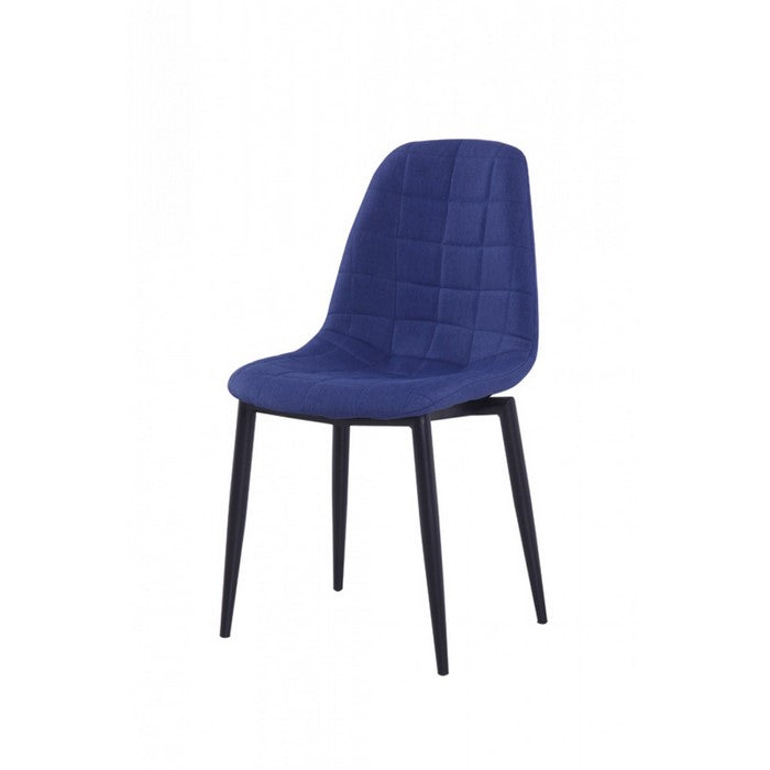 Fabric Upholstered Dining Chair with Round Tapered Legs, Set of 2, Blue - BM219307