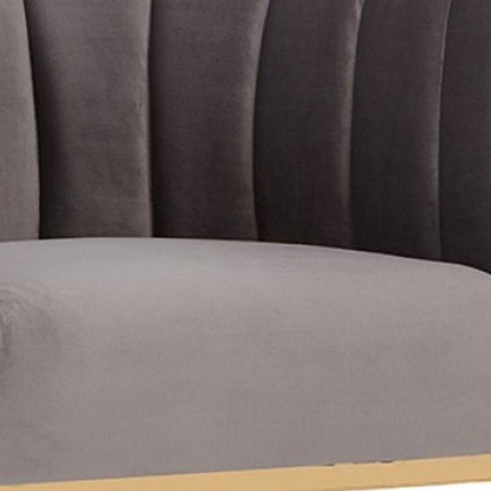 Semi Circle Fabric Lounge Chair with Vertical Tufted Back, Gray and Gold - BM219310