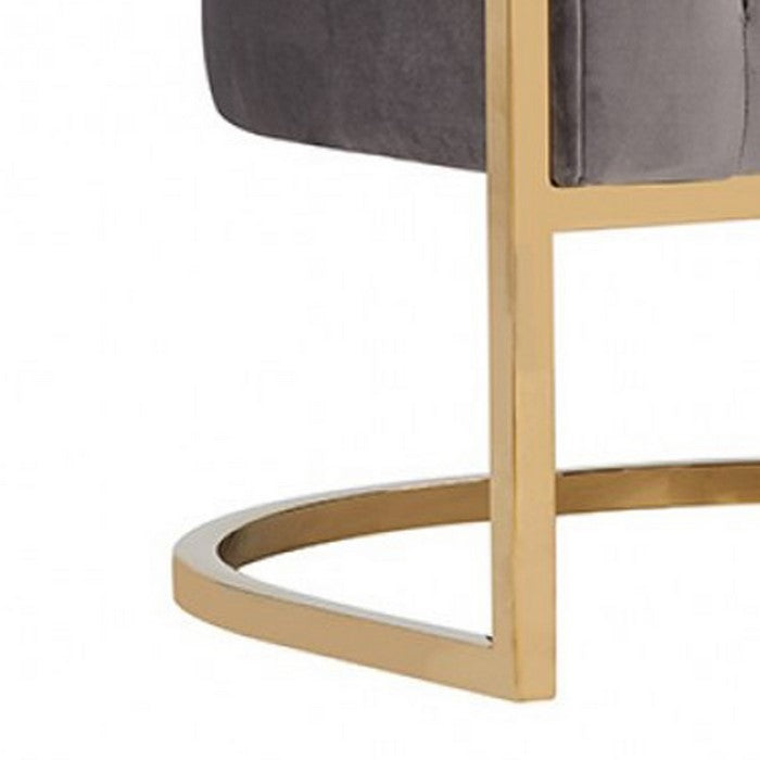 Semi Circle Fabric Lounge Chair with Vertical Tufted Back, Gray and Gold - BM219310