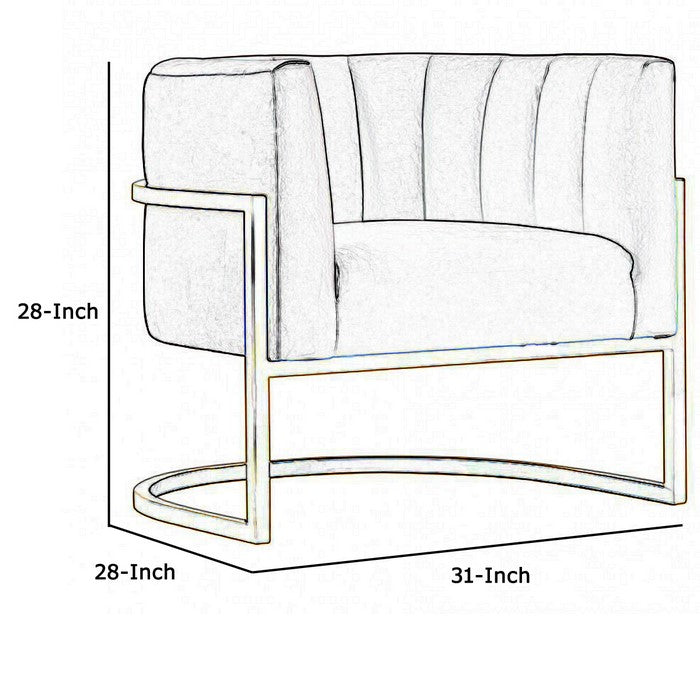 Semi Circle Fabric Lounge Chair with Vertical Tufted Back, Gray and Gold - BM219310