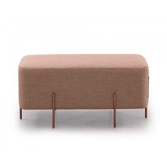 Fabric Upholstered Rectangular Shaped Ottoman with Side Pocket, Brown - BM219313