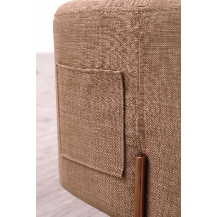 Fabric Upholstered Rectangular Shaped Ottoman with Side Pocket, Brown - BM219313