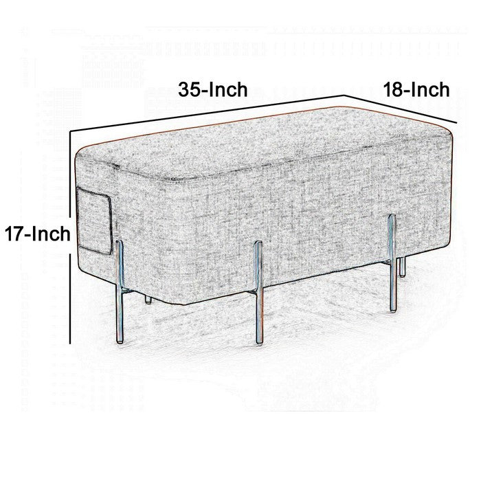 Fabric Upholstered Rectangular Shaped Ottoman with Side Pocket, Brown - BM219313