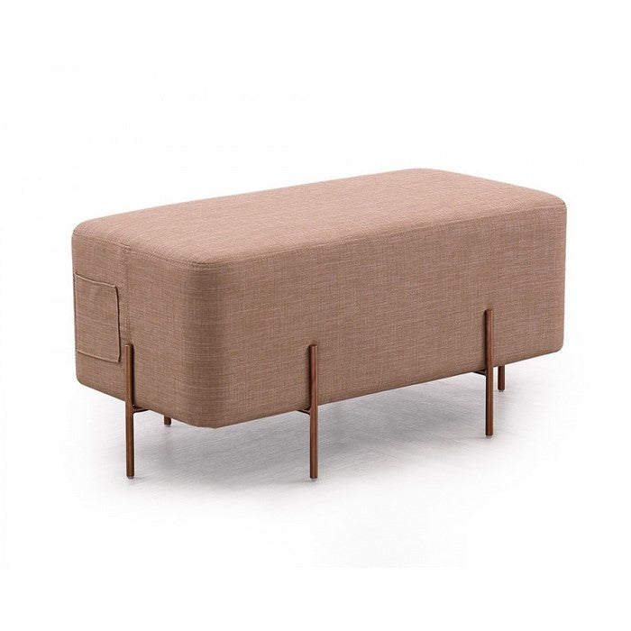Fabric Upholstered Rectangular Shaped Ottoman with Side Pocket, Brown - BM219313